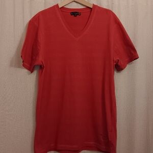 🙂G by GUESS Crimson Red Striped Textured V Neck T Shirt Slim Fit  Mens SZ XL